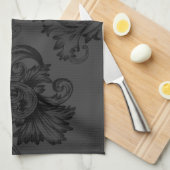 Vintager Blüh (schwarz) Geschirrtuch (Viertel Falte)