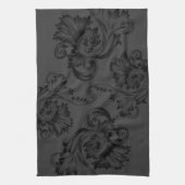 Vintager Blüh (schwarz) Geschirrtuch (Vertikal)