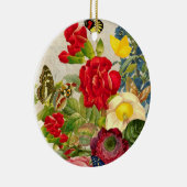 Vintager Blumen-Blumenstrauß mit Schmetterlingen Keramik Ornament (Rechts)