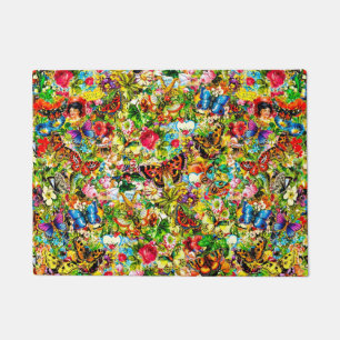 Vintager Blumen-Garten-bunter Schmetterling mit Fußmatte