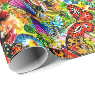 Vintager Blumen-Garten-bunter Schmetterling mit Geschenkpapier