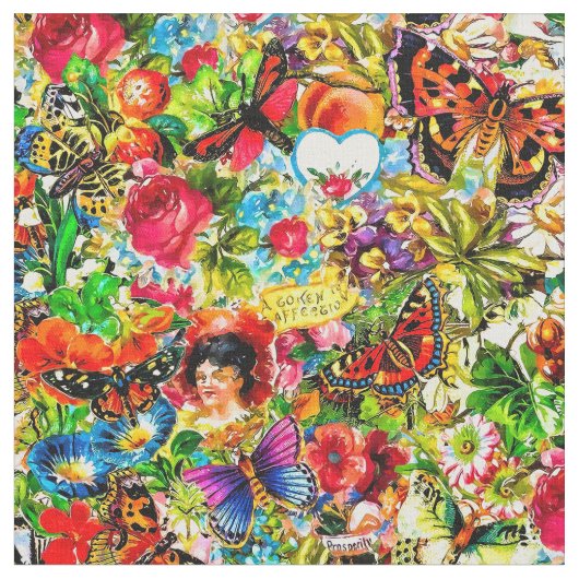 Vintager Blumen-Garten-bunter Schmetterling mit Stoff (Nahaufnahme)