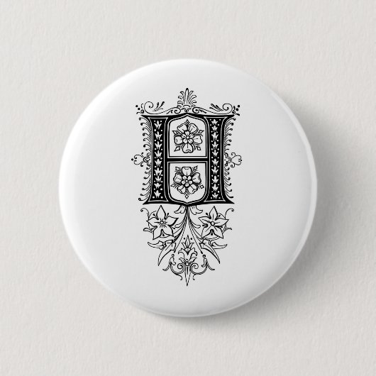 Vintager Blumenanfangsbuchstabe des Monogramm-H Button (Vorderseite)