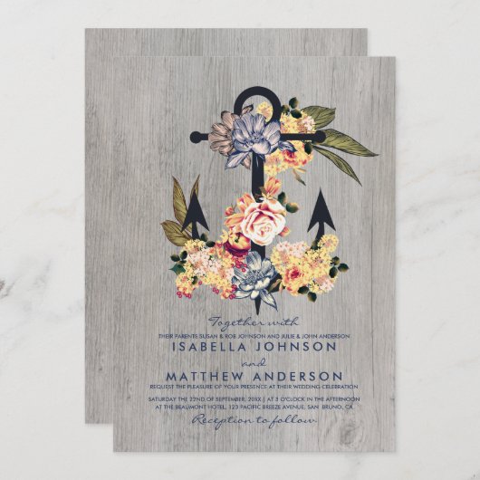 Vintager Blumenanker | Elegantes Hochzeitsstil-Par Einladung (Vorne/Hinten)