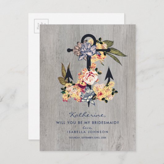 Vintager Blumenanker | Junggesellinnenabschiede? Einladungspostkarte (Vorne/Hinten)