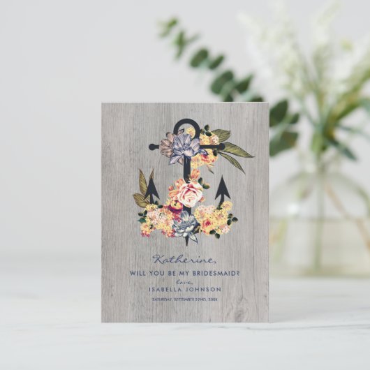 Vintager Blumenanker | Junggesellinnenabschiede? Einladungspostkarte (Stehend Vorderseite)