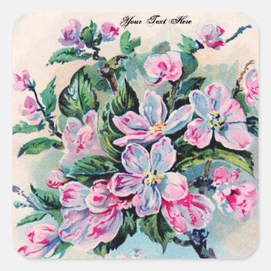 Vintager Blumenaufkleber Quadratischer Aufkleber (Vorderseite)