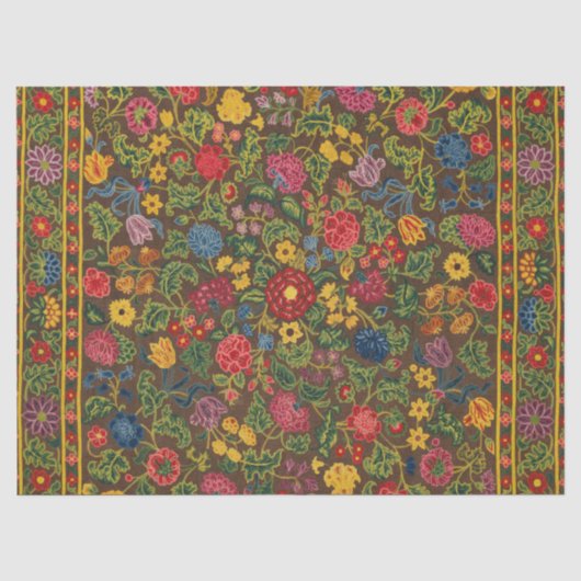 Vintager, blumenbestickter Teppichboden, lebhafte  Seidenpapier (Vorderseite)