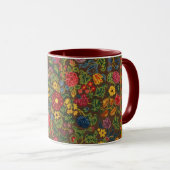 Vintager, blumenbestickter Teppichboden, lebhafte  Tasse (VorderseiteRechts)