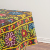 Vintager, blumenbestickter Teppichboden, lebhafte  Tischdecke (Beispiel)