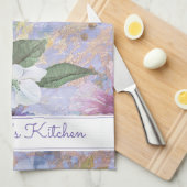 Vintager blumenblauer lila individuelle Name Geschirrtuch (Viertel Falte)