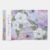 Vintager blumenblauer lila individuelle Name Geschirrtuch (Horizontal)