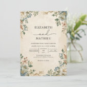 Vintager Blumenbogen Blüh Hochzeit Einladung (Stehend Vorderseite)