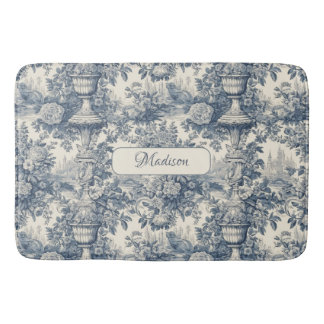 Vintager Blumenchic Blue Toile de jouy Monogram Badematte