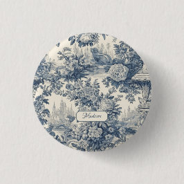 Vintager Blumenchic Blue Toile de jouy Monogram Button