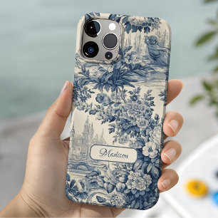 Vintager Blumenchic Blue Toile de jouy Monogram Case-Mate iPhone 14 Hülle