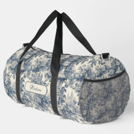 Vintager Blumenchic Blue Toile de jouy Monogram Duffle Bag