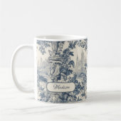 Vintager Blumenchic Blue Toile de jouy Monogram Kaffeetasse (Links)