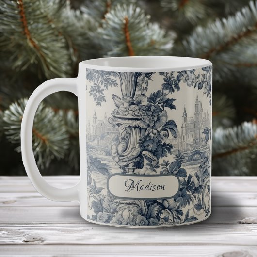 Vintager Blumenchic Blue Toile de jouy Monogram Kaffeetasse