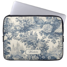 Vintager Blumenchic Blue Toile de jouy Monogram