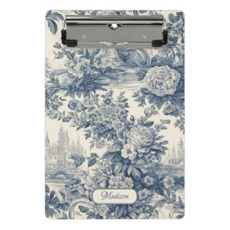 Vintager Blumenchic Blue Toile de jouy Monogram Mini Klemmbrett