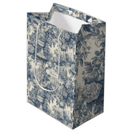 Vintager Blumenchic Blue Toile de jouy Monogram Mittlere Geschenktüte