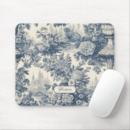 Vintager Blumenchic Blue Toile de jouy Monogram Mousepad