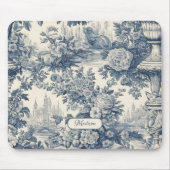 Vintager Blumenchic Blue Toile de jouy Monogram Mousepad (Vorne)