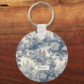 Vintager Blumenchic Blue Toile de jouy Monogram Schlüsselanhänger (Vorderseite)