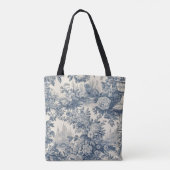 Vintager Blumenchic Blue Toile de jouy Monogram Tasche (Rückseite)