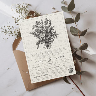 Vintager Blumencode Einfache Christliche QR-Hochze Einladung