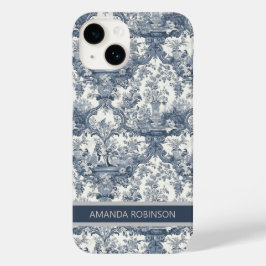 Vintager Blumendamast Blauer Toile de jouy Monogra Case-Mate iPhone 14 Hülle