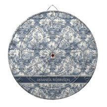 Vintager Blumendamast Blauer Toile de jouy Monogra