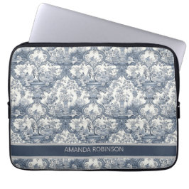 Vintager Blumendamast Blauer Toile de jouy Monogra Laptopschutzhülle