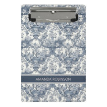 Vintager Blumendamast Blauer Toile de jouy Monogra