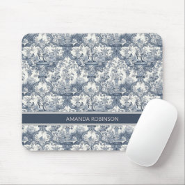 Vintager Blumendamast Blauer Toile de jouy Monogra Mousepad