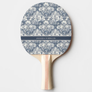 Vintager Blumendamast Blauer Toile de jouy Monogra Tischtennis Schläger