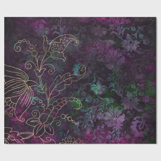 Vintager BlumenDamast Geschenkpapier (Flach)