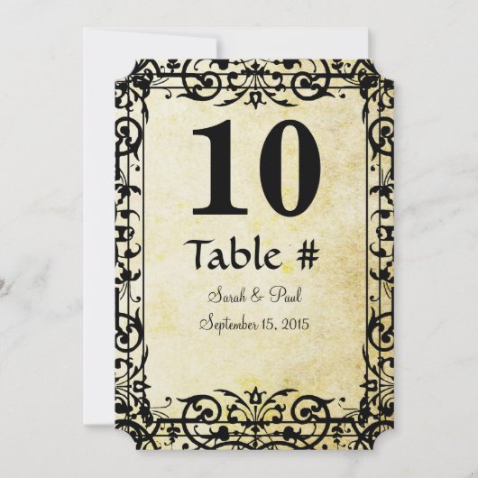 Vintager BlumenDamast Hochzeitstisch Nr. Einladung (Vorderseite)