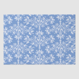 Vintager BlumenDamast Weiß und Cornblumenblau Seidenpapier