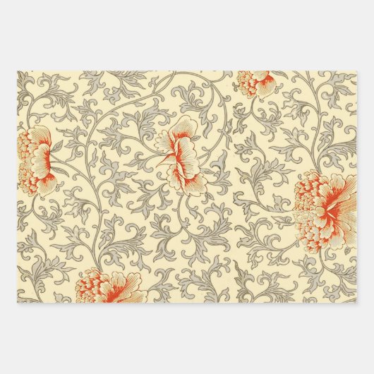 Vintager Blumendesigner Geschenkpapier Set (Vorderseite 2)