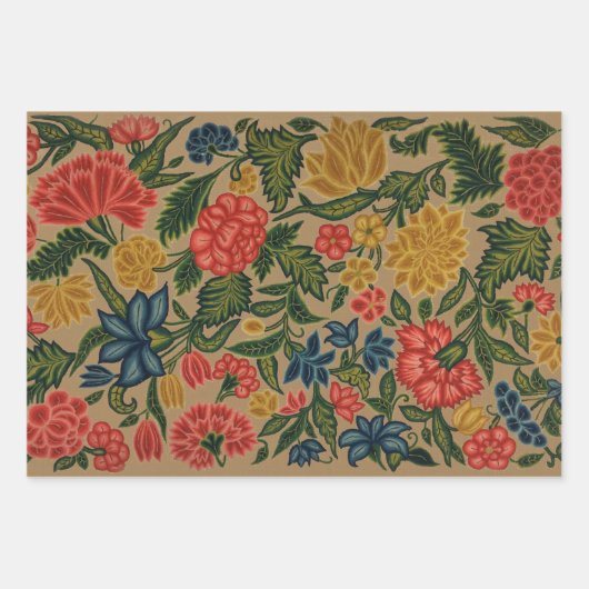 Vintager Blumendesigner Geschenkpapier Set (Vorderseite)