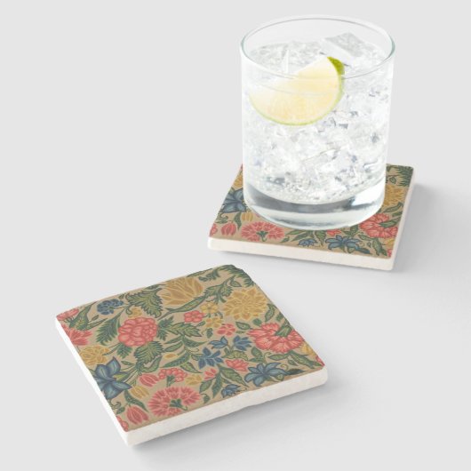 Vintager Blumendesigner Steinuntersetzer (Seitenansicht)