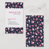 Vintager Blumendruck in Navy und Rosa Visitenkarte (Vorne/Hinten)