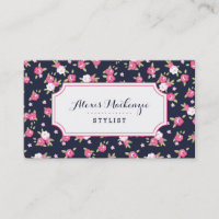 Vintager Blumendruck in Navy und Rosa