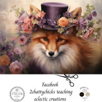 Vintager Blumenfox mit Hut-Blume-Decoupage