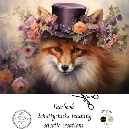 Vintager Blumenfox mit Hut-Blume-Decoupage Seidenpapier