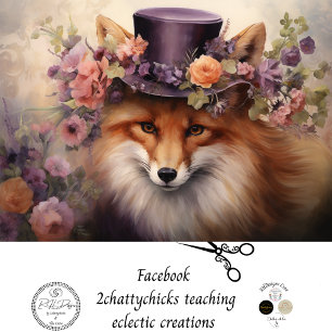 Vintager Blumenfox mit Hut-Blume-Decoupage Seidenpapier