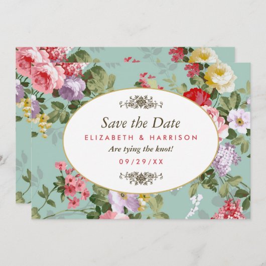 Vintager Blumengarten Botanisches Save the Date (Vorne/Hinten)