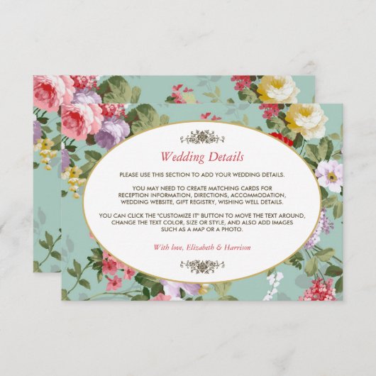 Vintager Blumengarten - Details zur botanischen Ho Begleitkarte (Vorne/Hinten)